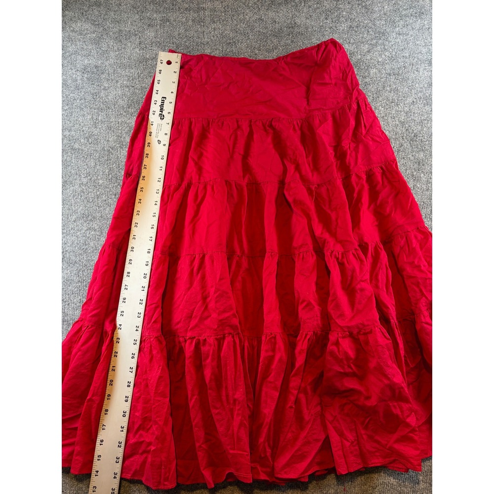 Lauren Ralph Lauren Red Cotton Tiered Maxi Skirt Boho Peasant Small - Picture 2 of 6